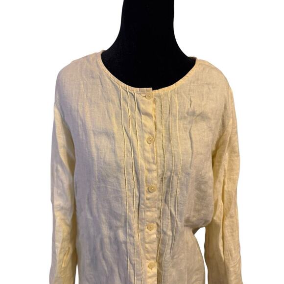 Style & Co. Women’s Yellow Linen Button Front Blouse Size 10 Long Sleeve Crochet - Picture 3 of 6